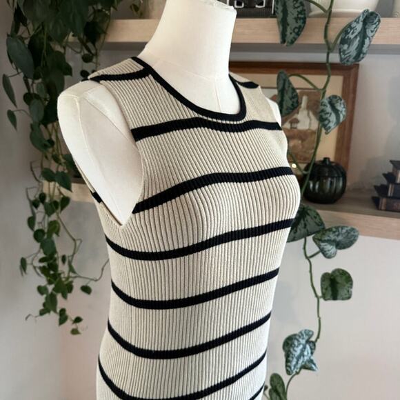 Vintage Tommy Hilfiger Ribbed Knit Tank Striped Beige Black Womens L Fall Preppy - Picture 3 of 6